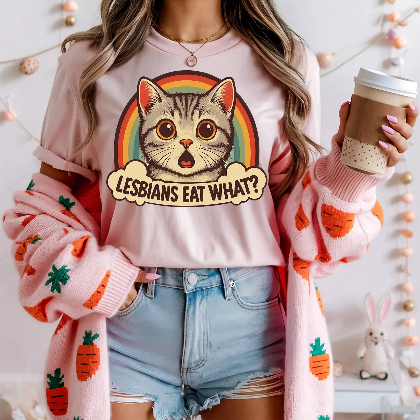 Lesbians Eat What Funny LGBTQ Cat Tee Lesbians Eat What Funny LGBTQ Cat Tee