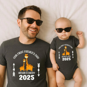 Personalized Our First Father's Day 2025 Father And Kids T shirt 2