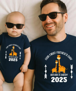 Personalized Our First Father's Day 2025 Father And Kids T shirt 3
