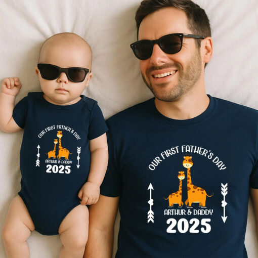 Personalized Our First Father's Day 2025 Father And Kids T shirt 3