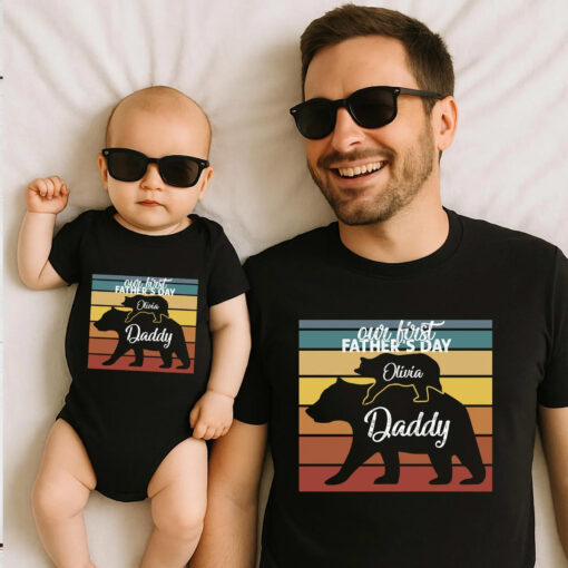 Personalized Our First Father's Day Daddy Bear Vintage T shirt 3