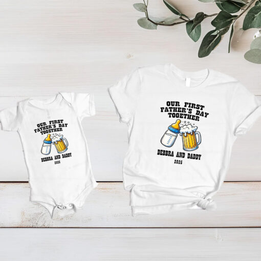 Personalized Out First Father's Day Together Baby and Dad T shirt 1