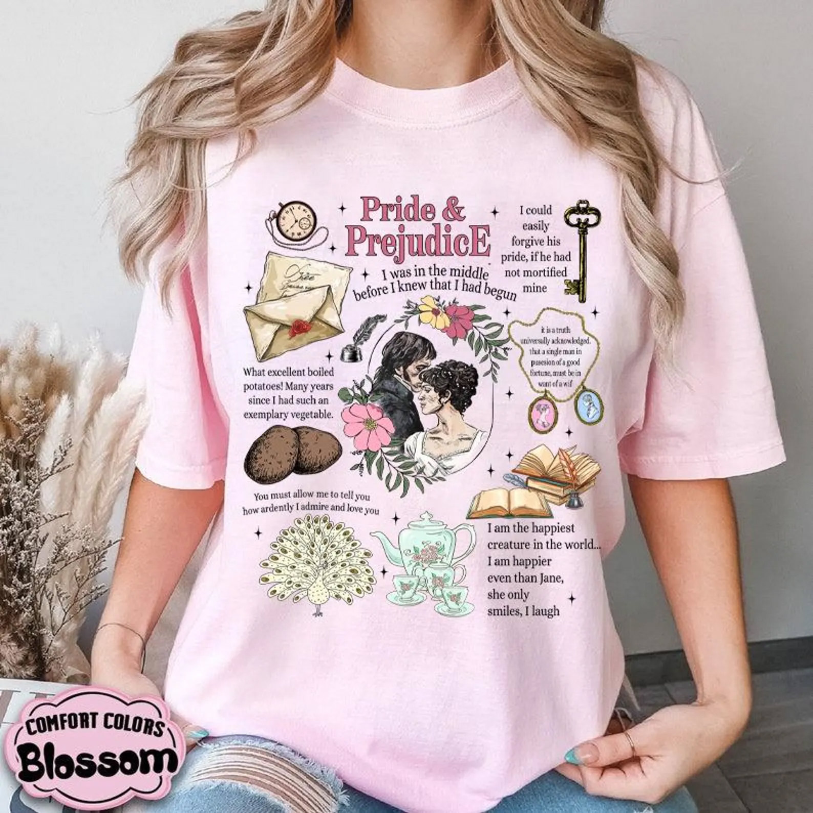 Pride and Prejudice Romance Quotes Vintage Comfort Colors T-shirt Pride and Prejudice Romance Quotes Vintage Comfort Colors T-shirt