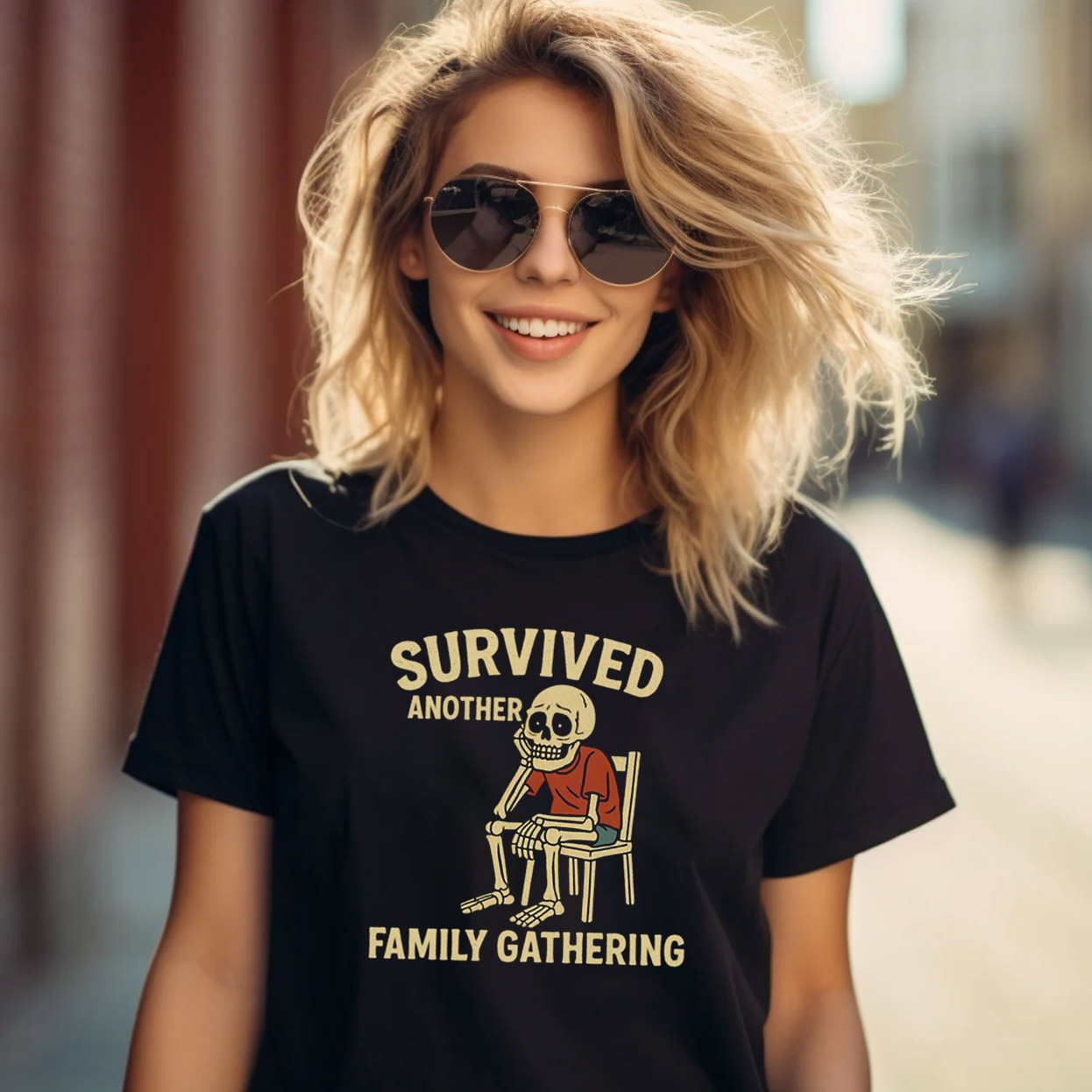 Survived Another Family Gathering Funny Skeleton Meme T-shirt Survived Another Family Gathering Funny Skeleton Meme T-shirt