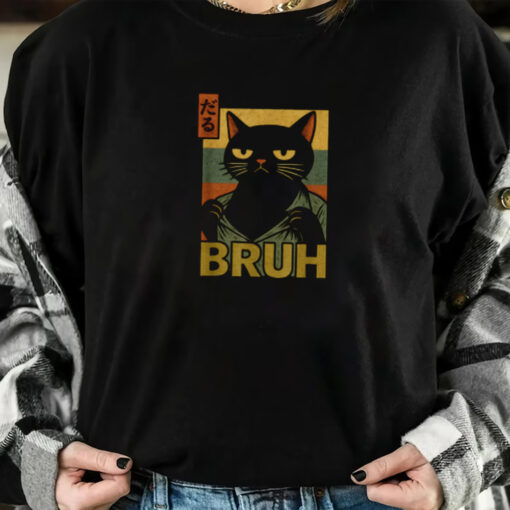 Vintage Grumpy Cat Bruh Meme Japanese Anime T shirt 1
