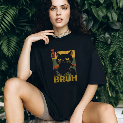 Vintage Grumpy Cat Bruh Meme Japanese Anime T shirt 2