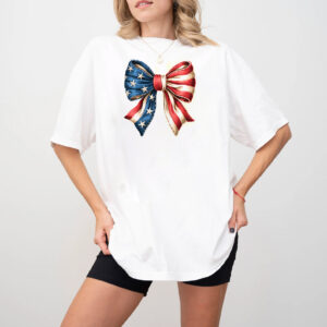 4th of July USA Flag Bow T shirt 2