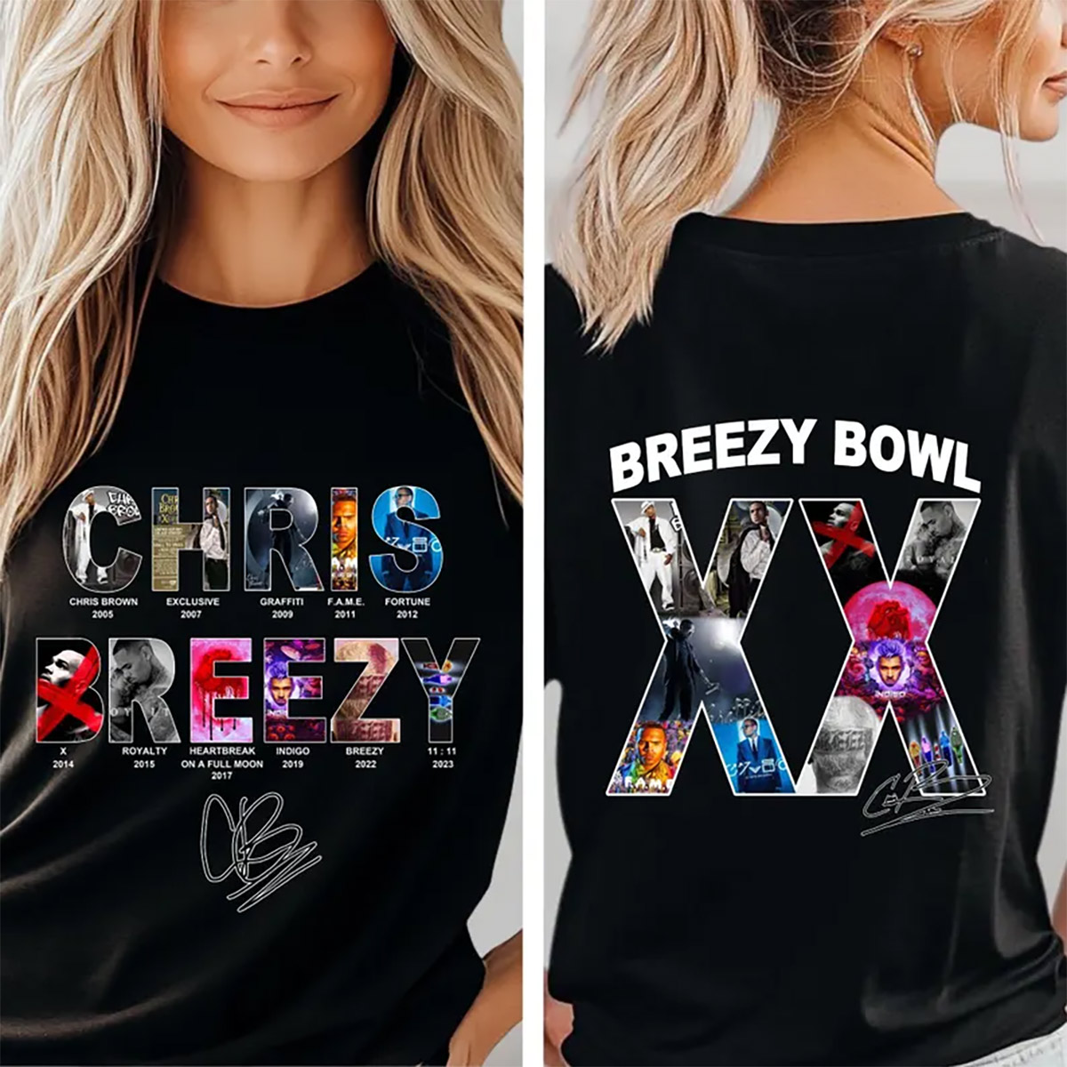 All Albums Chris Brown Breezy Bowl XX Tour 2025 Signature 2-sided T-shirt All Albums Chris Brown Breezy Bowl XX Tour 2025 Signature 2-sided T-shirt