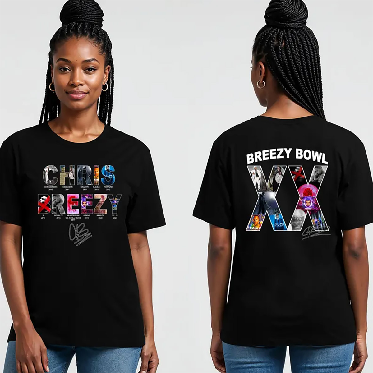 All Albums Chris Brown Breezy Bowl XX Tour 2025 Signature 2-sided T-shirt All Albums Chris Brown Breezy Bowl XX Tour 2025 Signature 2-sided T-shirt