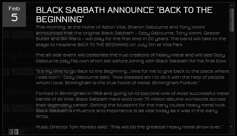 Back To The Beginning Black Sabbath Announce
