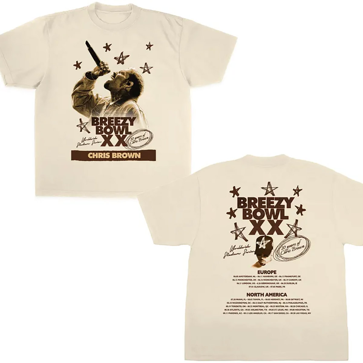 Chris Brown Breezy Bowl XX World Tour 2-sided Tee Chris Brown Breezy Bowl XX World Tour 2-sided Tee