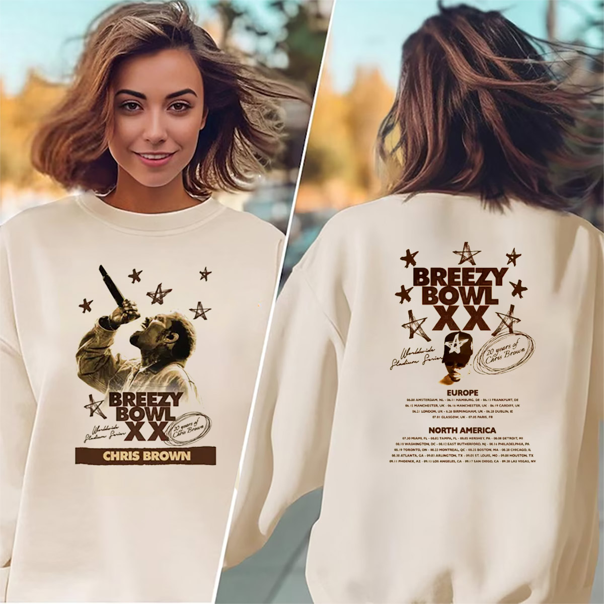 Chris Brown Breezy Bowl XX World Tour 2-sided Tee Chris Brown Breezy Bowl XX World Tour 2-sided Tee