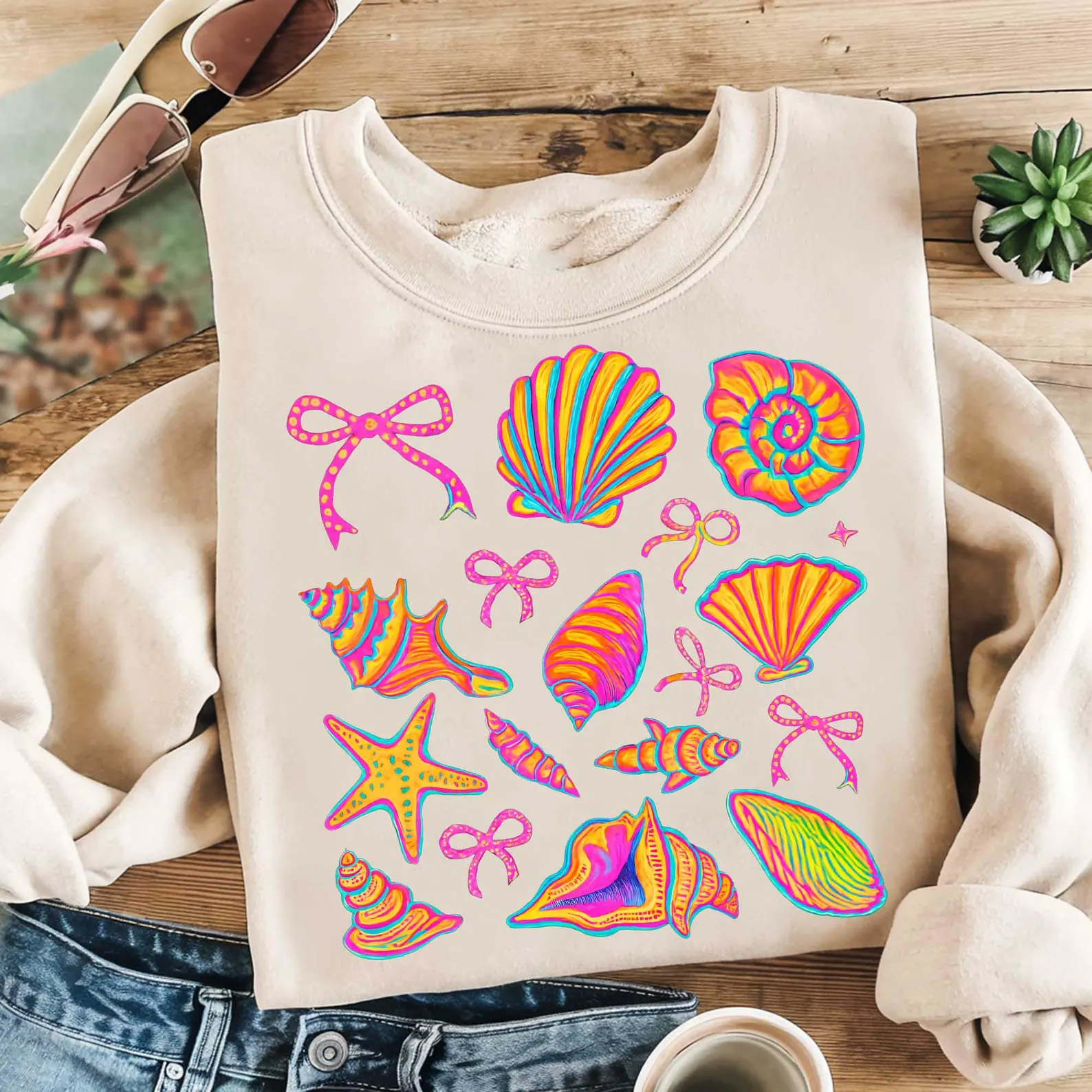Coquette Seashell Colorful Beach Trip T-shirt Coquette Seashell Colorful Beach Trip T-shirt