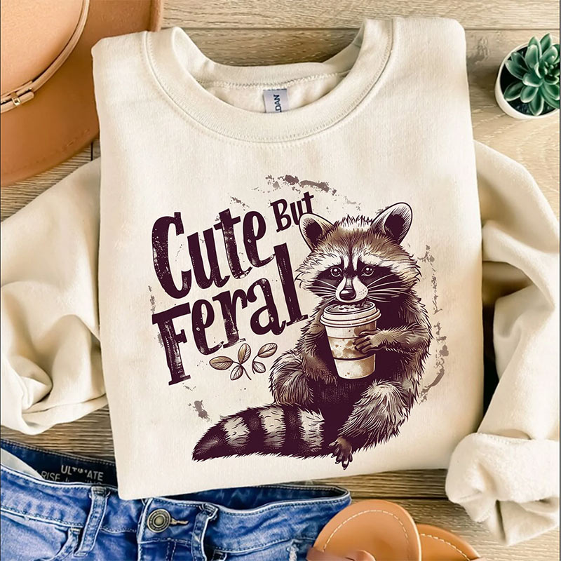 Cute But Feral Humor Sarcastic Raccoon Coffee T-shirt Cute But Feral Humor Sarcastic Raccoon Coffee T-shirt