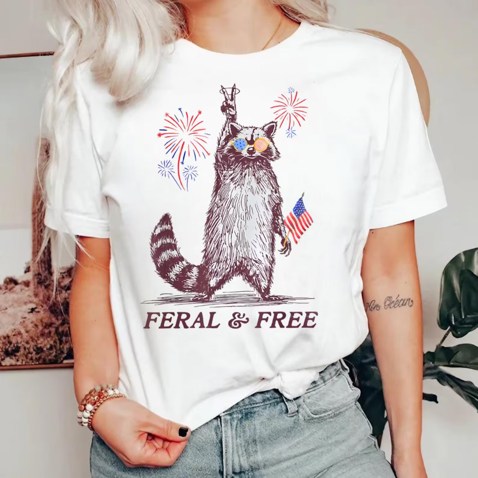 Feral And Free Funny USA 4th Of July Raccoon T-shirt Feral And Free Funny USA 4th Of July Raccoon T-shirt