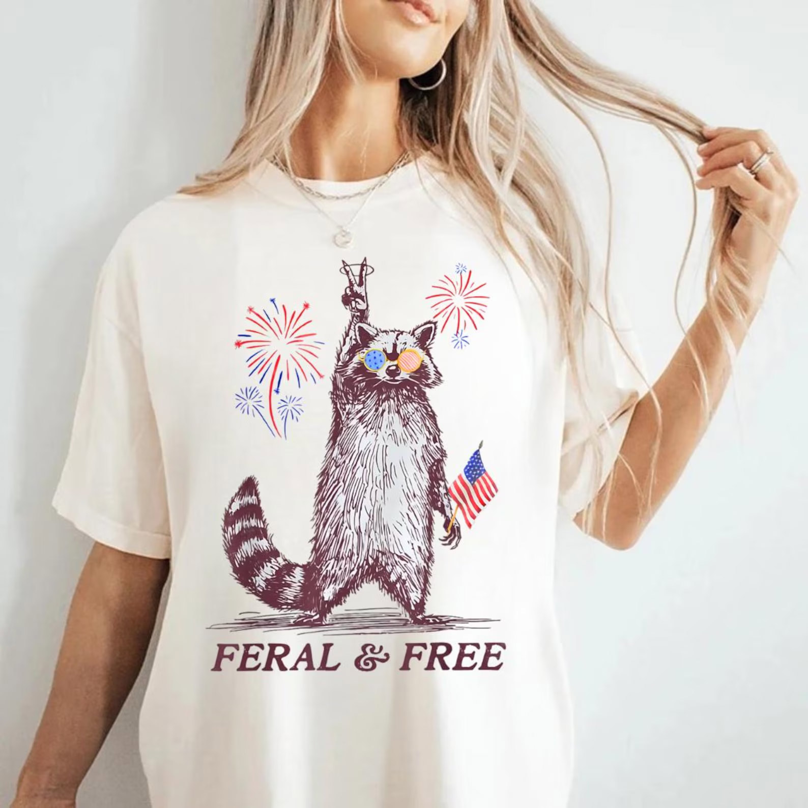 Feral And Free Funny USA 4th Of July Raccoon T-shirt Feral And Free Funny USA 4th Of July Raccoon T-shirt