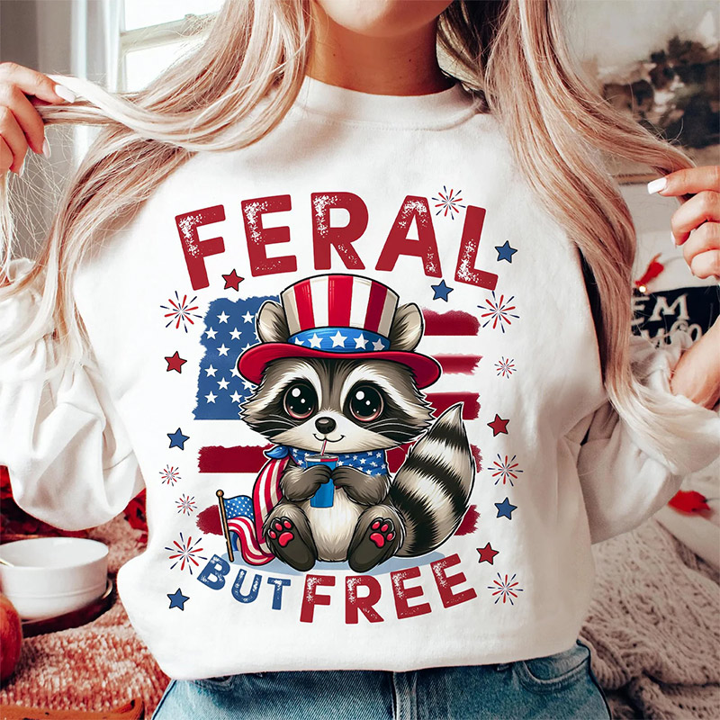Feral But Free Adorable Baby Raccoon 4th July T-shirt Feral But Free Adorable Baby Raccoon 4th July T-shirt