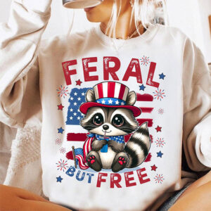 Feral But Free Adorable Baby Raccoon 4th July T shirt 3