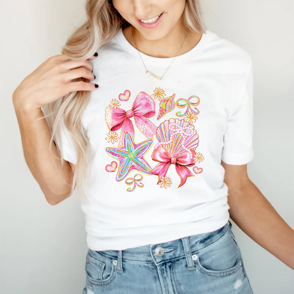Floral Coquette Seashell Colors Summer Vibes Tee Floral Coquette Seashell Colors Summer Vibes Tee