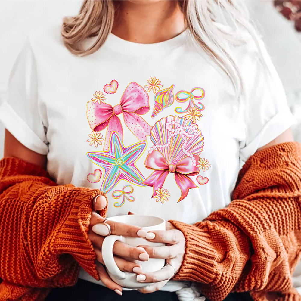 Floral Coquette Seashell Colors Summer Vibes Tee Floral Coquette Seashell Colors Summer Vibes Tee