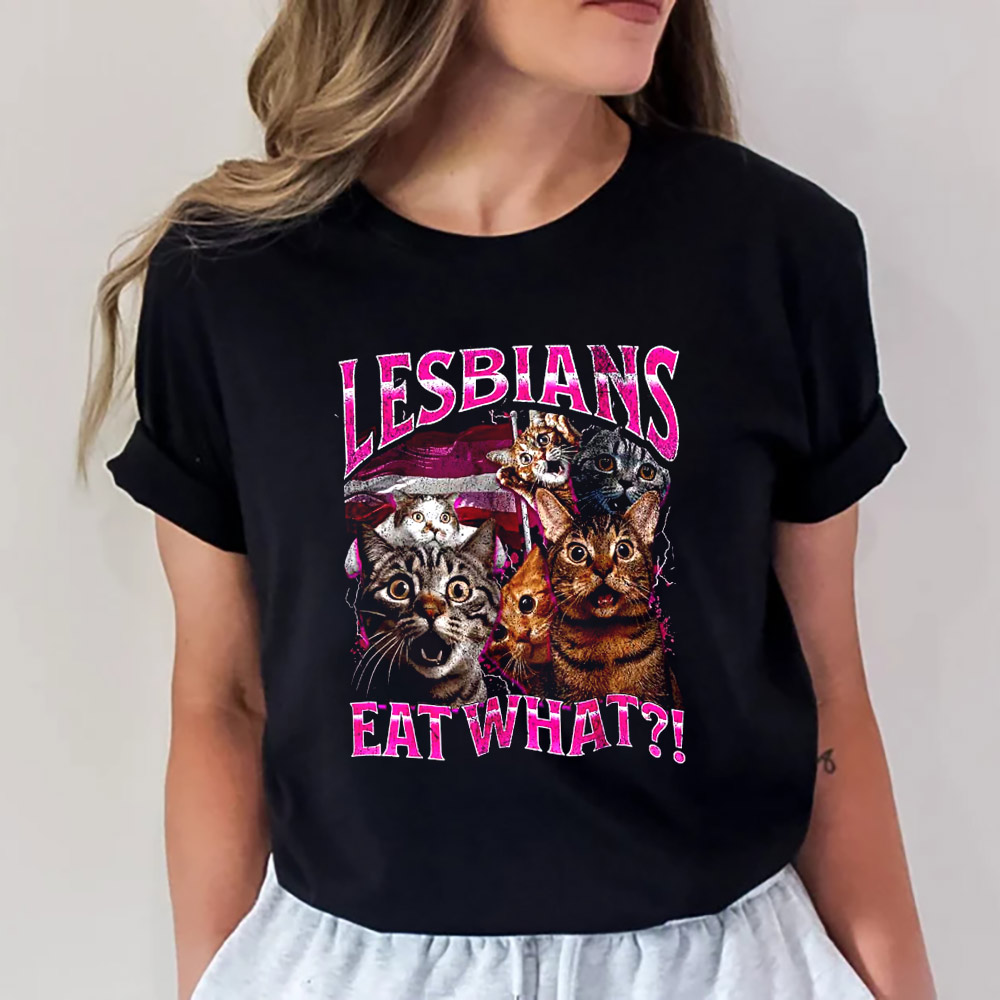 Lesbians Eat What Funny Surprise Cats 90s Graphic Tee Lesbians Eat What Funny Surprise Cats 90s Graphic Tee