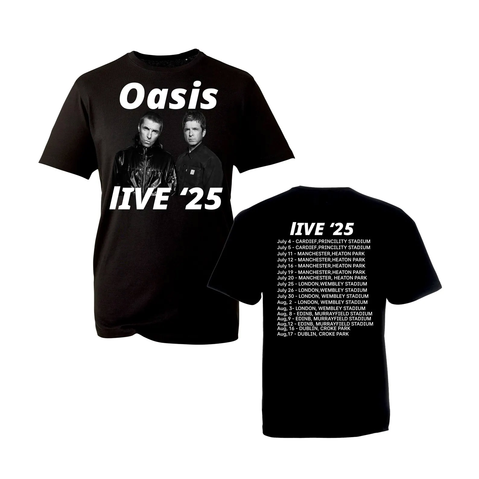 Live Oasis 2025 Tour Dates 2-sided T-shirt Live Oasis 2025 Tour Dates 2-sided T-shirt