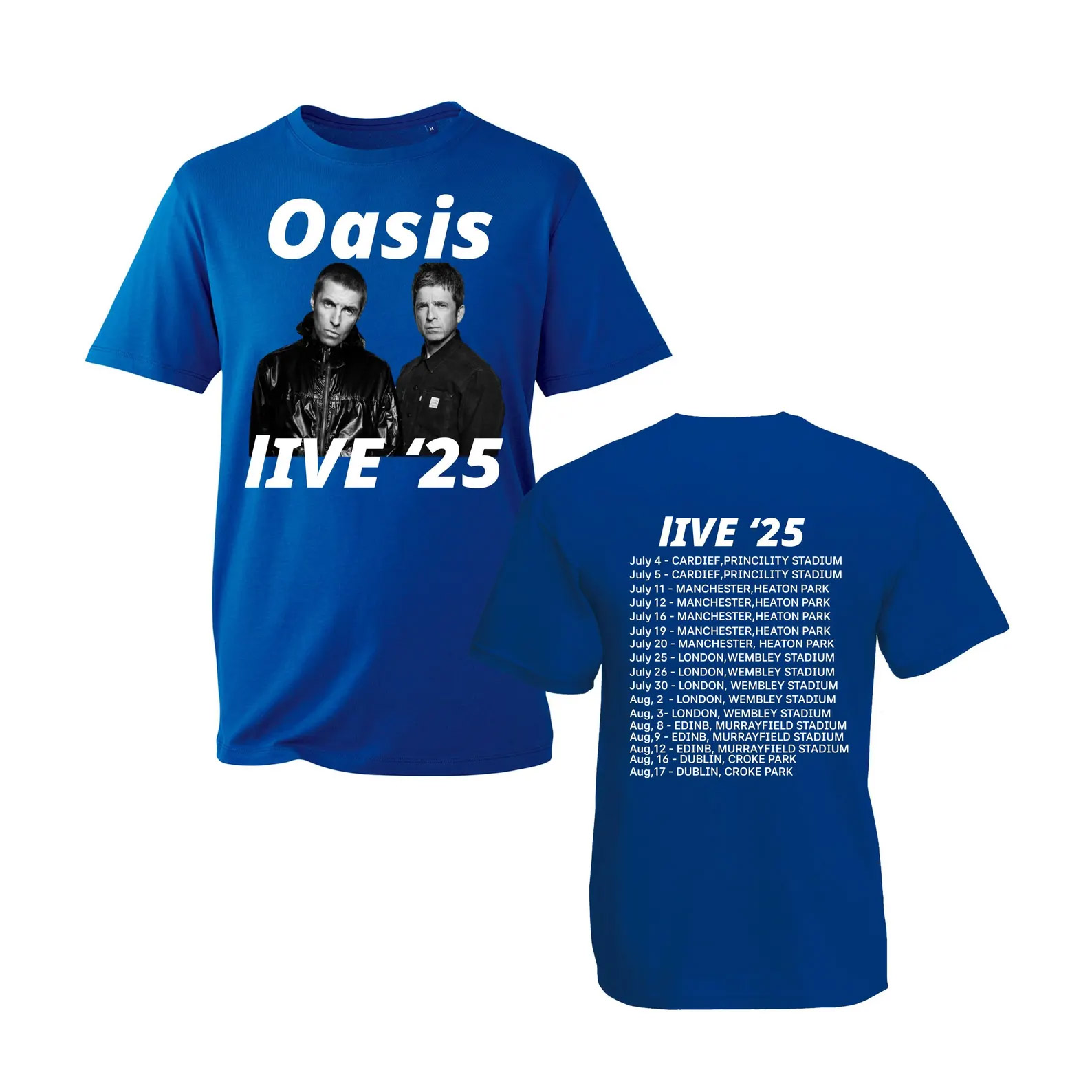 Live Oasis 2025 Tour Dates 2-sided T-shirt Live Oasis 2025 Tour Dates 2-sided T-shirt