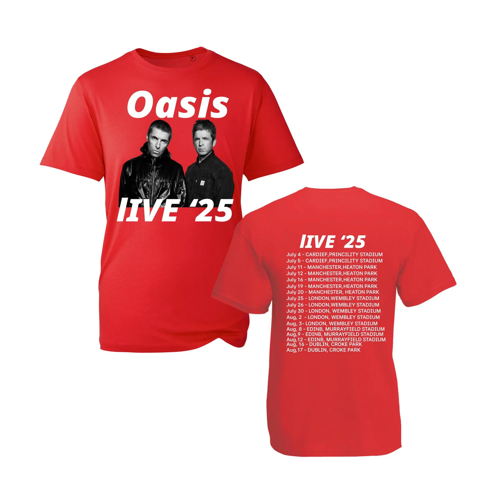 Live Oasis 2025 Tour Dates 2-sided T-shirt Live Oasis 2025 Tour Dates 2-sided T-shirt