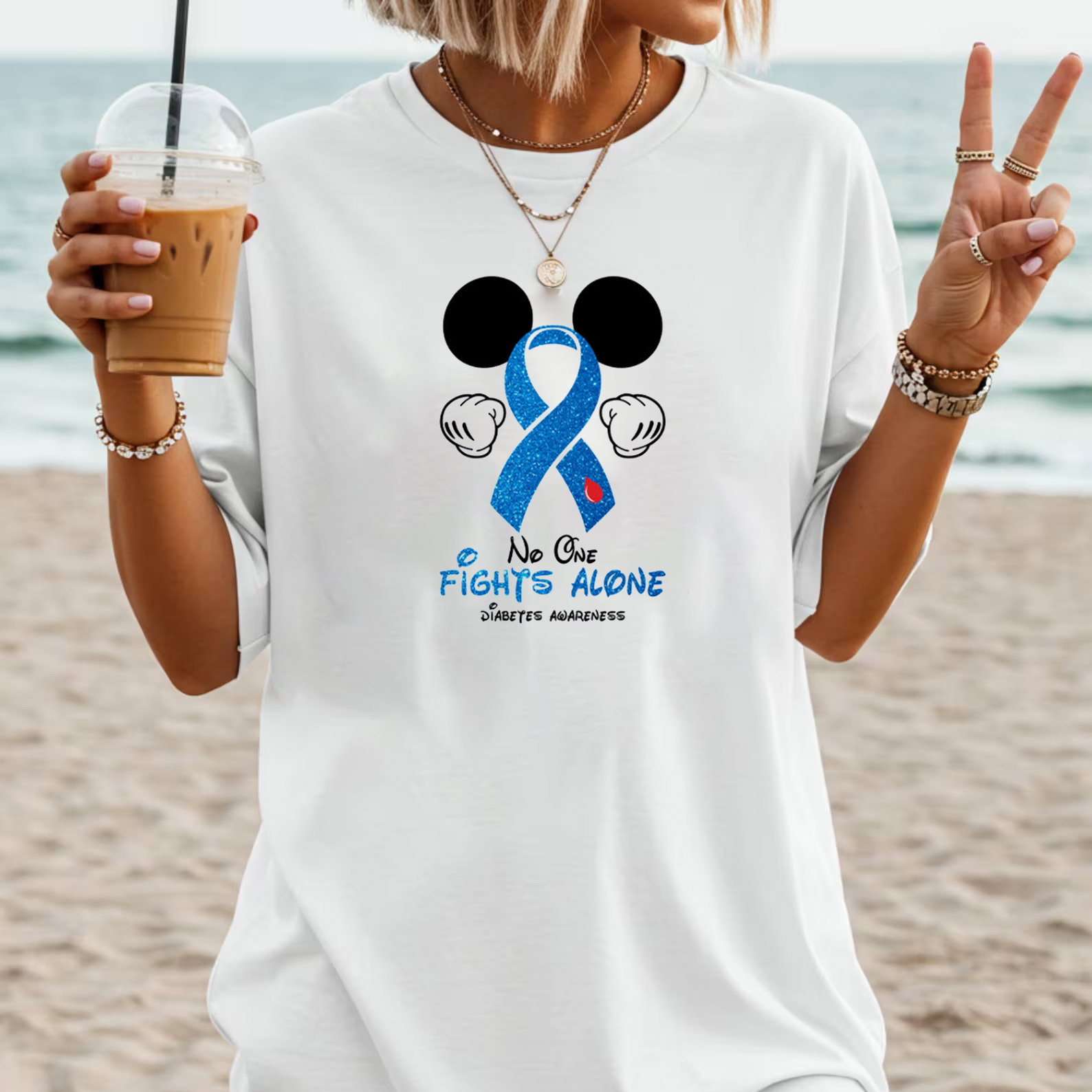 Mickey Mouse No One Fights Alone Diabetes Awareness T-shirt Mickey Mouse No One Fights Alone Diabetes Awareness T-shirt