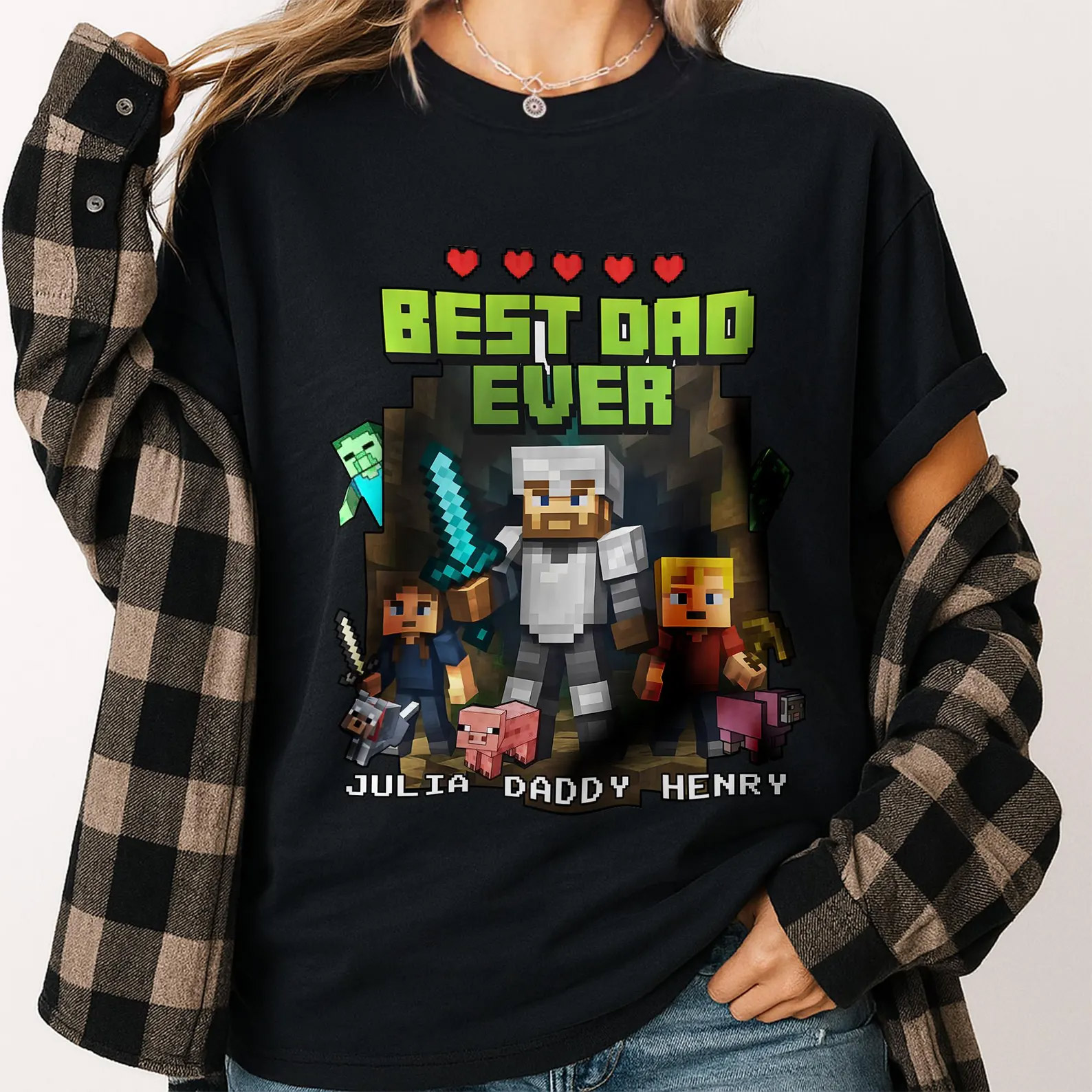 Personalized DadCraft Best Dad Ever Gaming Dad T-shirt Personalized DadCraft Best Dad Ever Gaming Dad T-shirt