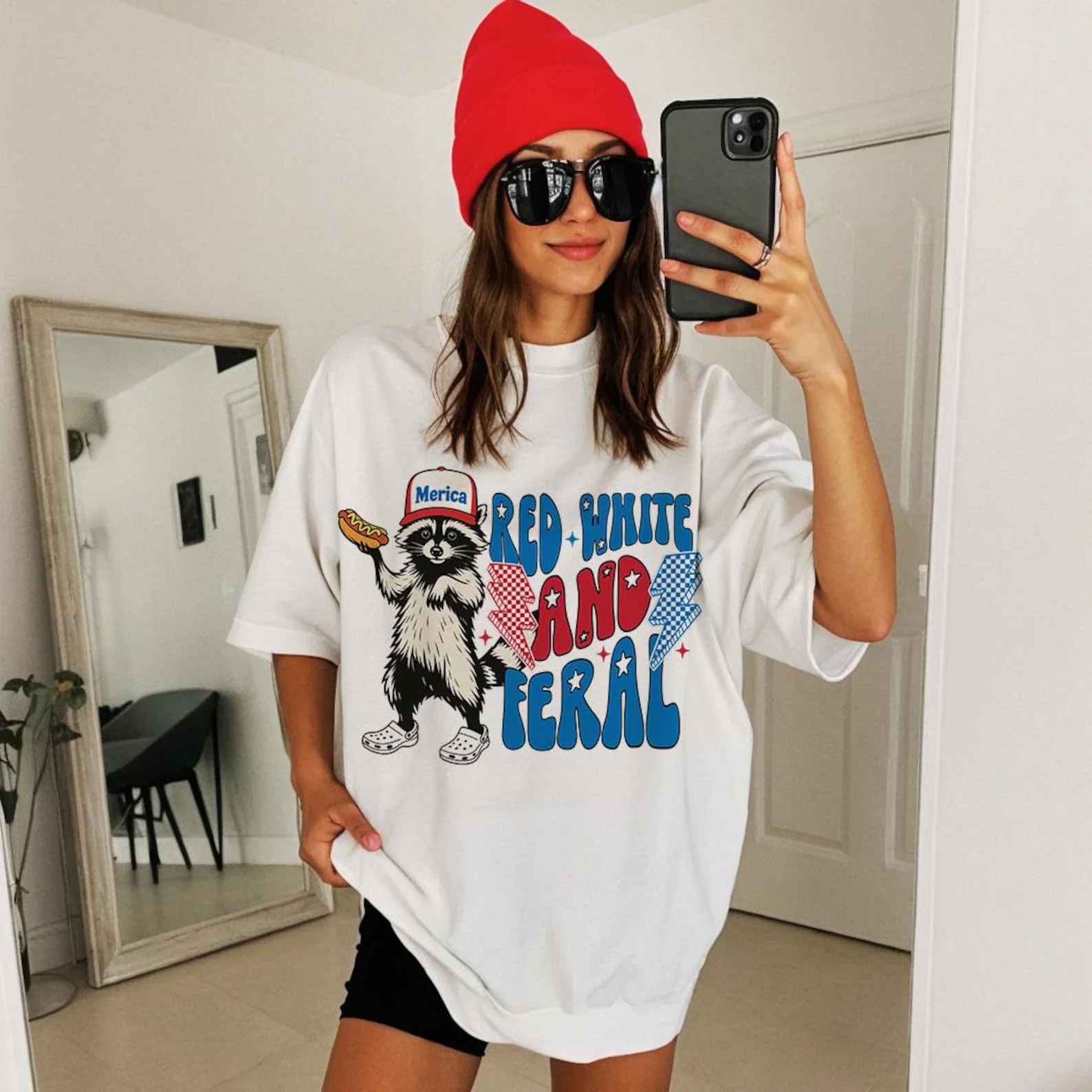 Red White And Feral 4th Of July Hotdog Raccoon T-shirt Red White And Feral 4th Of July Hotdog Raccoon T-shirt