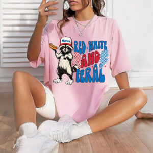Red White And Feral 4th Of July Hotdog Raccoon T shirt 3