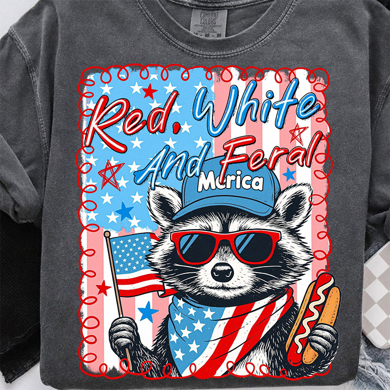 Red White And Feral 4th Of July Raccoon Comfort Colors Tee Red White And Feral 4th Of July Raccoon Comfort Colors Tee