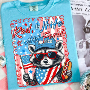 Red White And Feral 4th Of July Raccoon Comfort Colors Tee 2