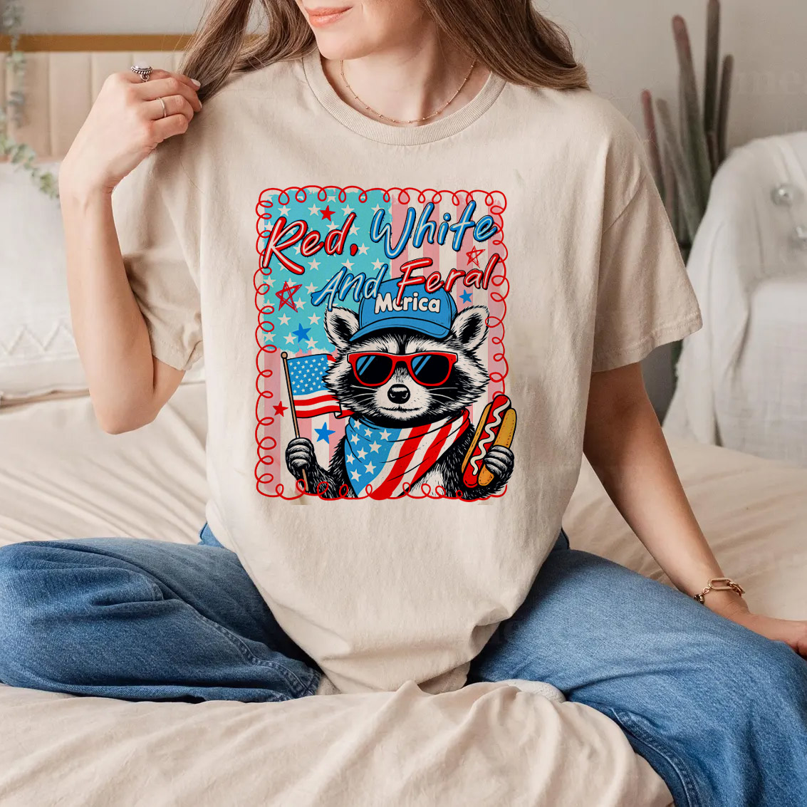 Red White And Feral 4th Of July Raccoon Comfort Colors Tee Red White And Feral 4th Of July Raccoon Comfort Colors Tee