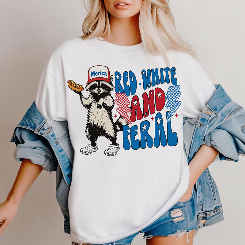 Red White And Feral Hot Dog Raccoon Comfort Colors Tee Red White And Feral Hot Dog Raccoon Comfort Colors Tee
