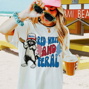 Red White And Feral Hot Dog Raccoon Comfort Colors Tee 3