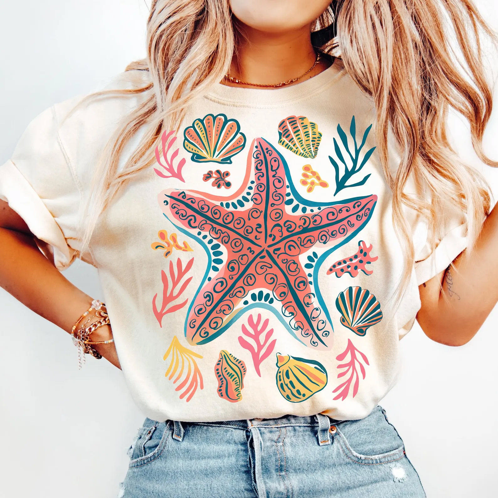 Starfish And Seashells Ocean Life Comfort Colors T-shirt Starfish And Seashells Ocean Life Comfort Colors T-shirt