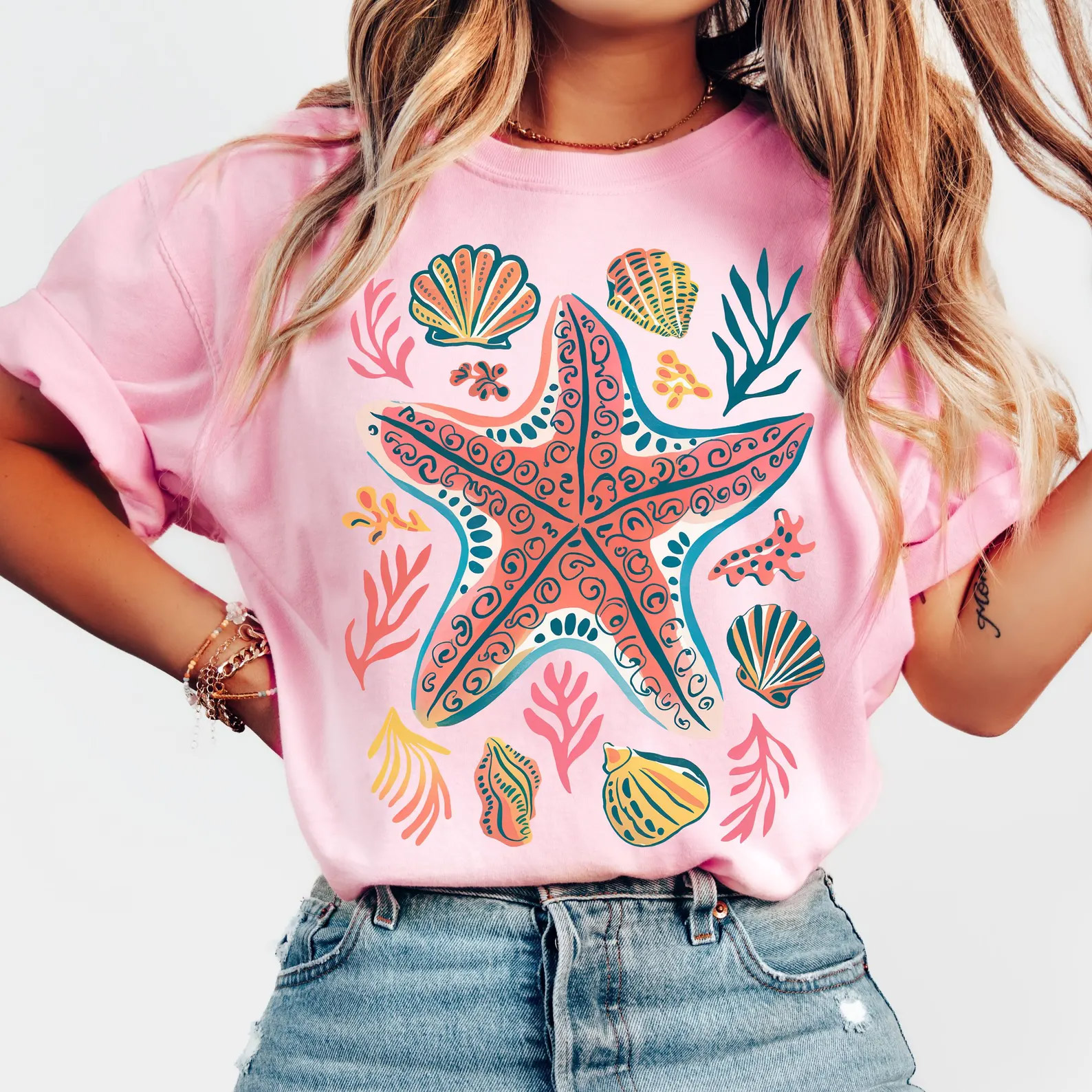 Starfish And Seashells Ocean Life Comfort Colors T-shirt Starfish And Seashells Ocean Life Comfort Colors T-shirt