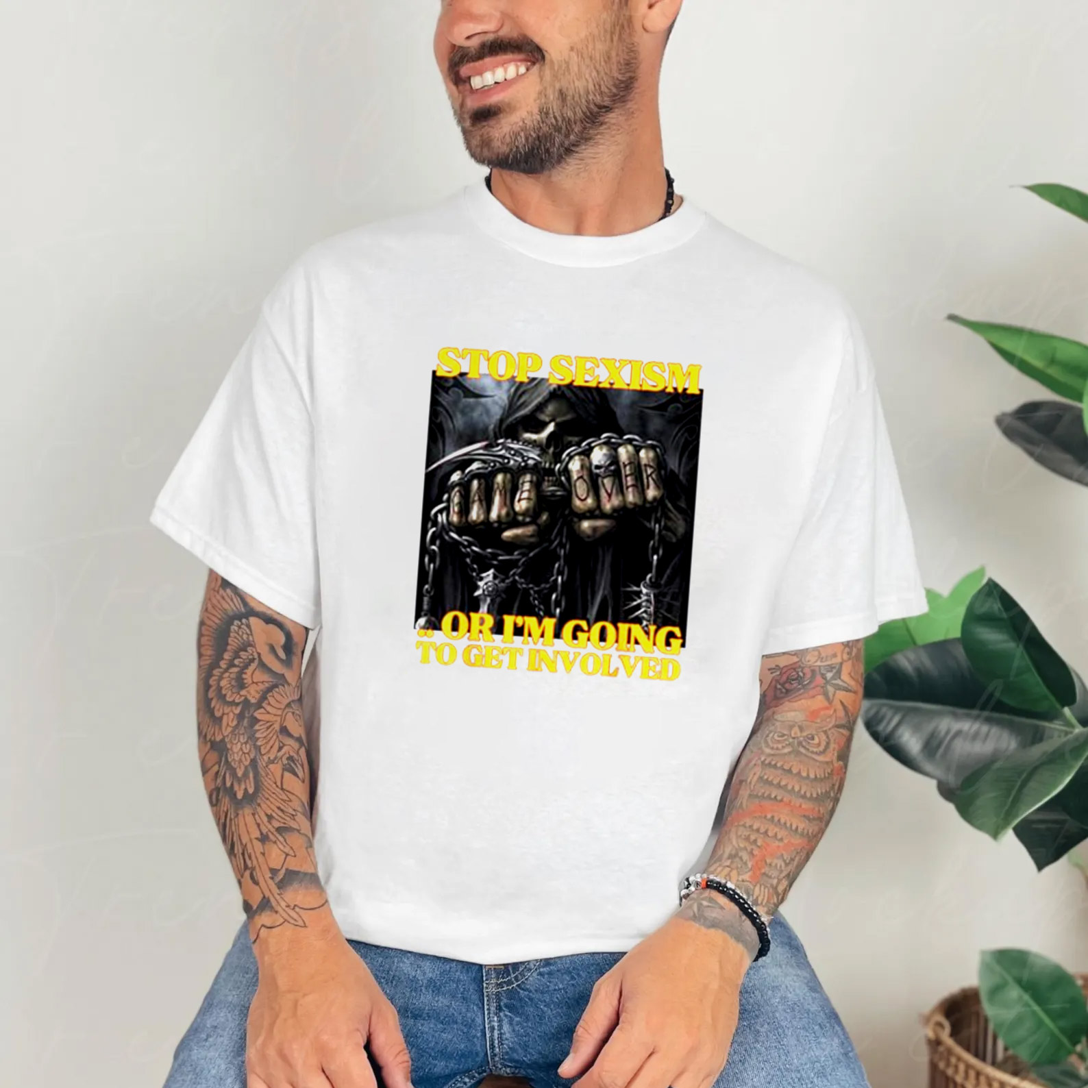 Stop Sexism Or I Get Involved Funny Skeleton Meme T-shirt Stop Sexism Or I Get Involved Funny Skeleton Meme T-shirt