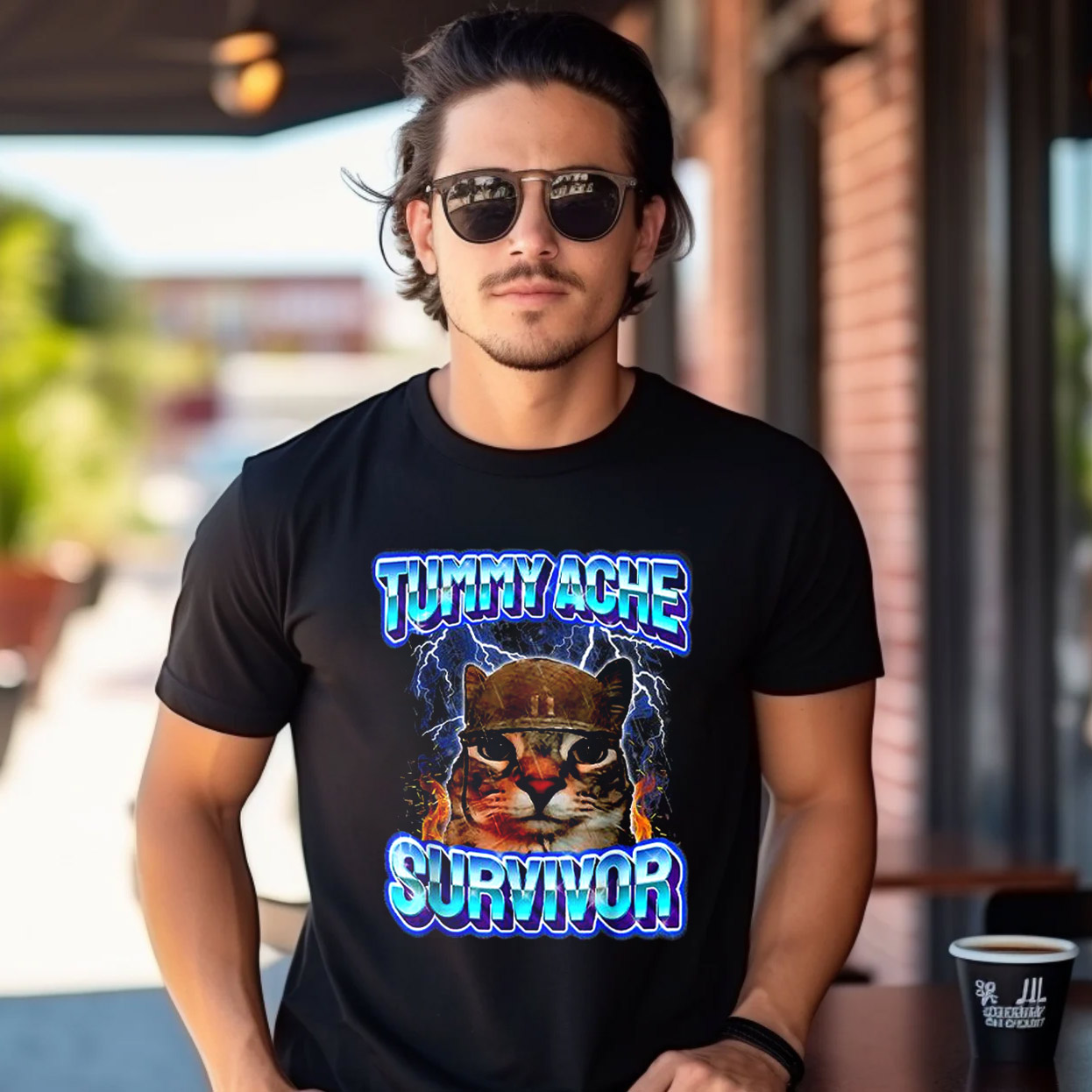 Tummy Ache Survivor Funny Cat Meme T-shirt Tummy Ache Survivor Funny Cat Meme T-shirt