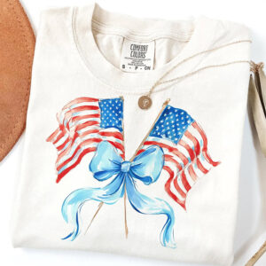 Watercolor Coquette Bow American Flag Patriotic Comfort Colors T-shirt Watercolor Coquette Bow American Flag Patriotic Comfort Colors T-shirt