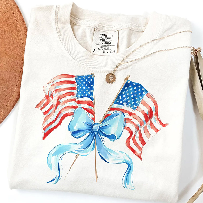 Watercolor Coquette Bow American Flag Patriotic Comfort Colors T-shirt Watercolor Coquette Bow American Flag Patriotic Comfort Colors T-shirt