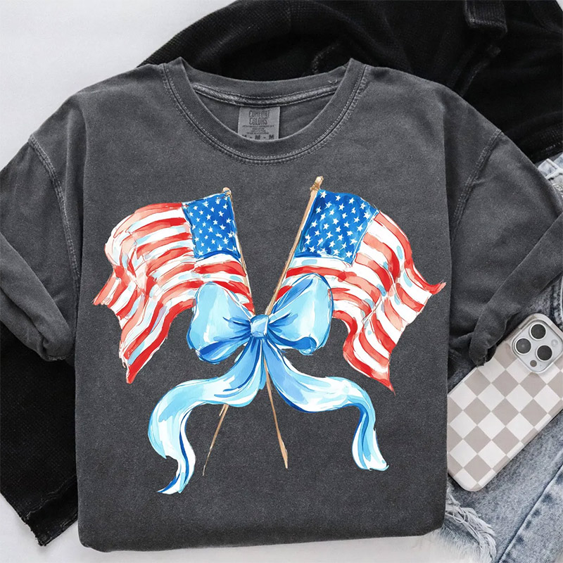 Watercolor Coquette Bow American Flag Patriotic Comfort Colors T-shirt Watercolor Coquette Bow American Flag Patriotic Comfort Colors T-shirt