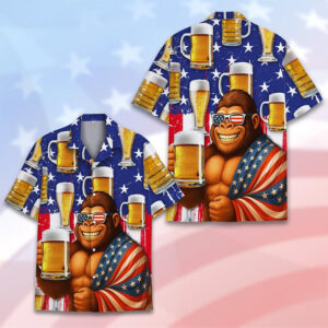 Bigfoot Beer USA Flag Summer Hawaiian Shirt