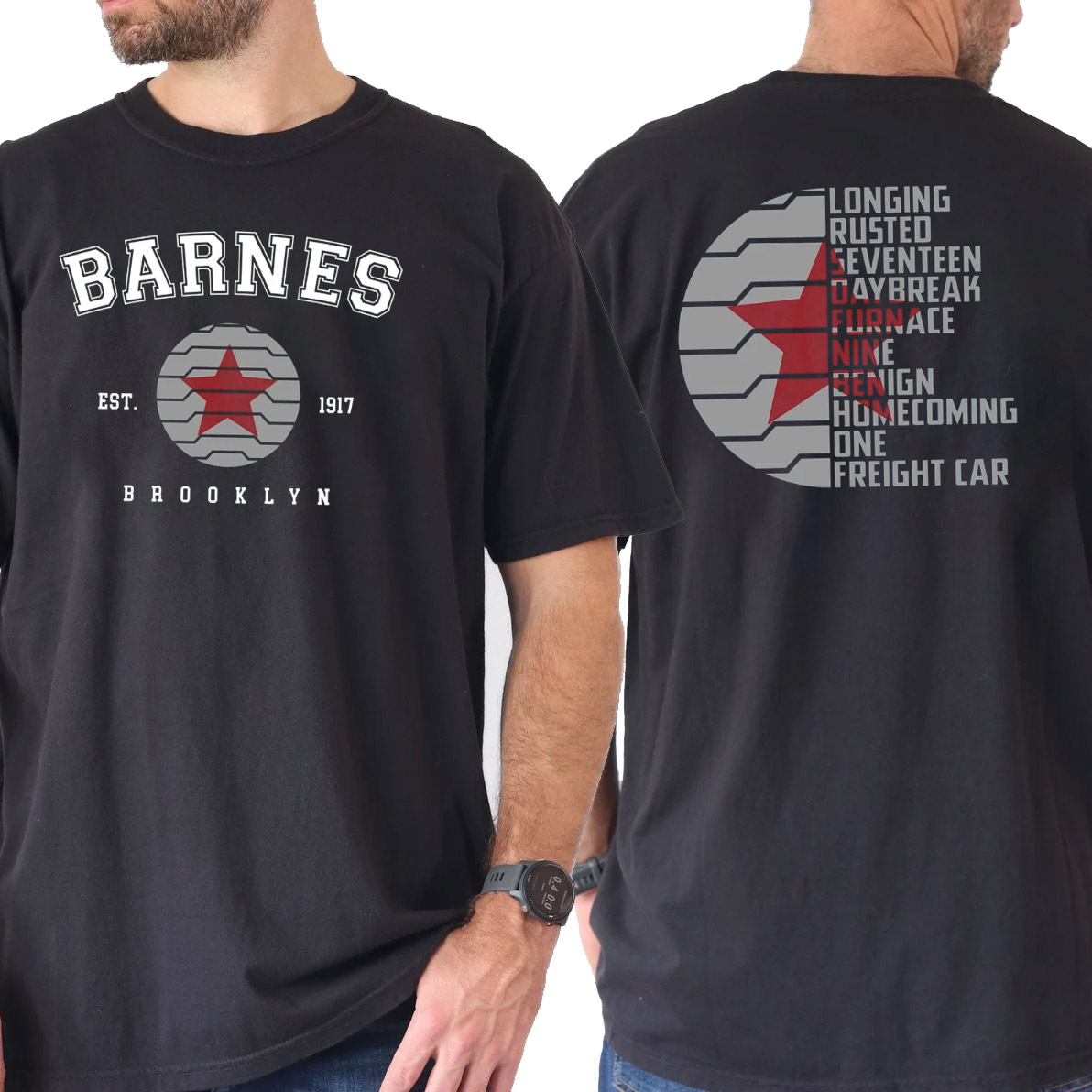 Bucky Barnes Brooklyn Est. 1917 Winter Soldier Trigger Words T-shirt Bucky Barnes Brooklyn Est. 1917 Winter Soldier Trigger Words T-shirt