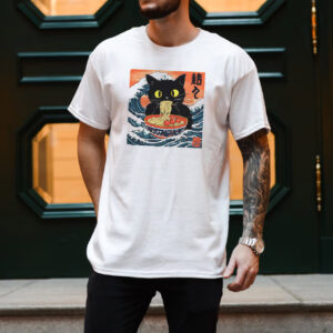 Cat Eating Ramen, Black Cat T-shirt Cat Eating Ramen, Black Cat T-shirt