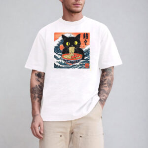Cat Eating Ramen, Black Cat T shirt