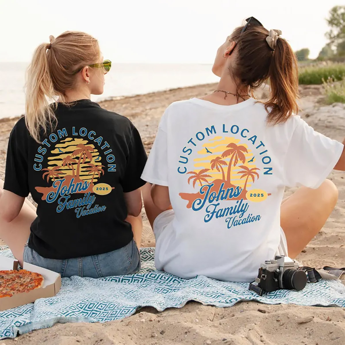 Custom Family Vacation 2025 Retro Sunset Back T-shirt Custom Family Vacation 2025 Retro Sunset Back T-shirt