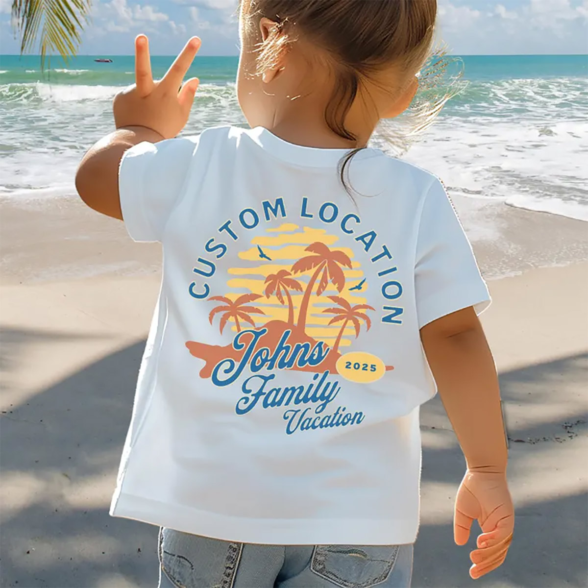 Custom Family Vacation 2025 Retro Sunset Back T-shirt Custom Family Vacation 2025 Retro Sunset Back T-shirt